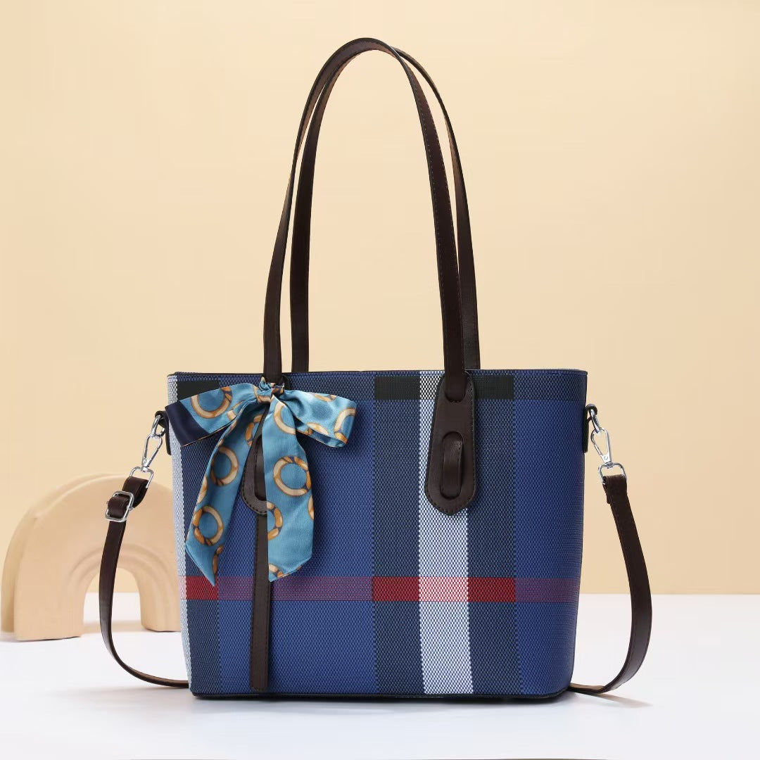 Damen elegante Shopper-Tasche mit modischem Karomuster und abnehmbarem Schal Nord Taschen