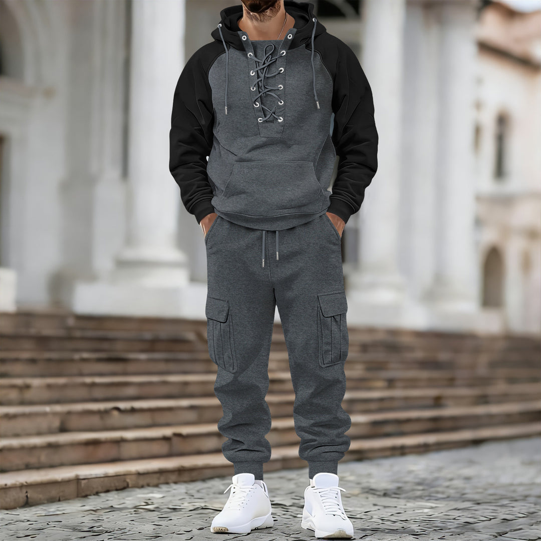 Herren Kapuzen-Sweatshirt mit vorn geschnürter Blende, Raglanärmeln und Kängurutasche Nord Taschen