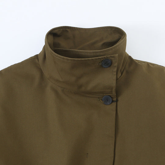 Damen Kurzjacke mit Tunnelzug-Taille, hohem Stehkragen und asymmetrischer Knopfleiste Nord Taschen