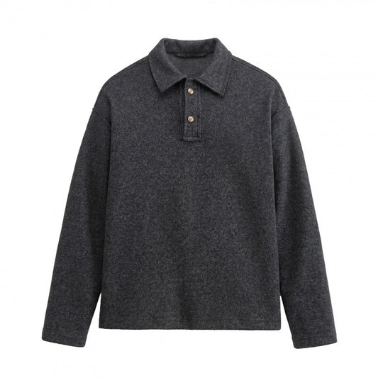 Unisex Boxy-Polo-Pullover aus Wollmix mit Henley-Knopfleiste und geradem Saum Nord Taschen