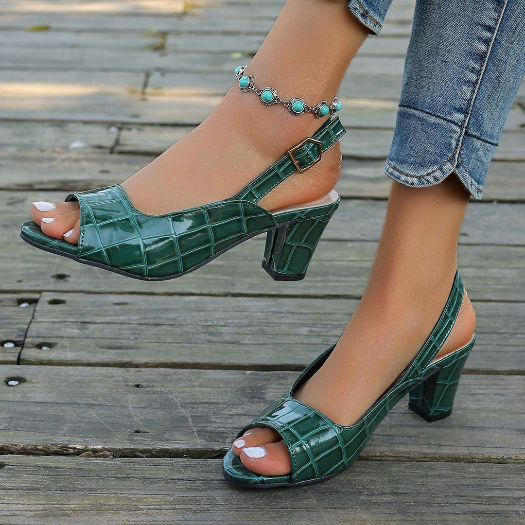 Damen Elegante Sling-Pumps mit modischem Krokodilleder-Design und komfortablem Blockabsatz