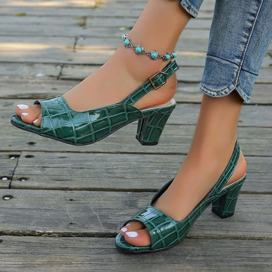 Damen Elegante Sling-Pumps mit modischem Krokodilleder-Design und komfortablem Blockabsatz