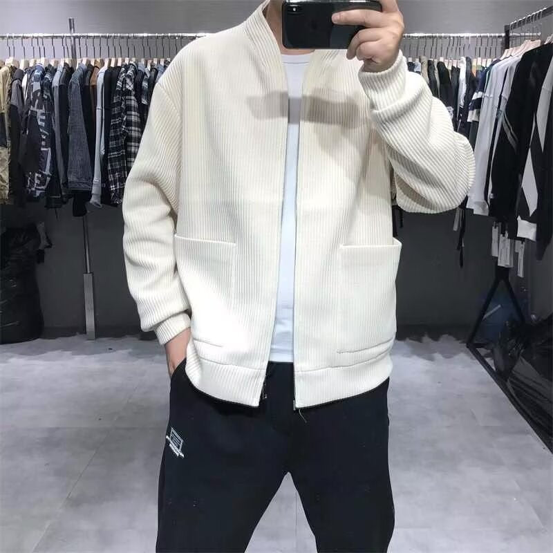 Herren Gerippte Zip-Strickjacke mit Stehblende und aufgesetzten Taschen Nord Taschen