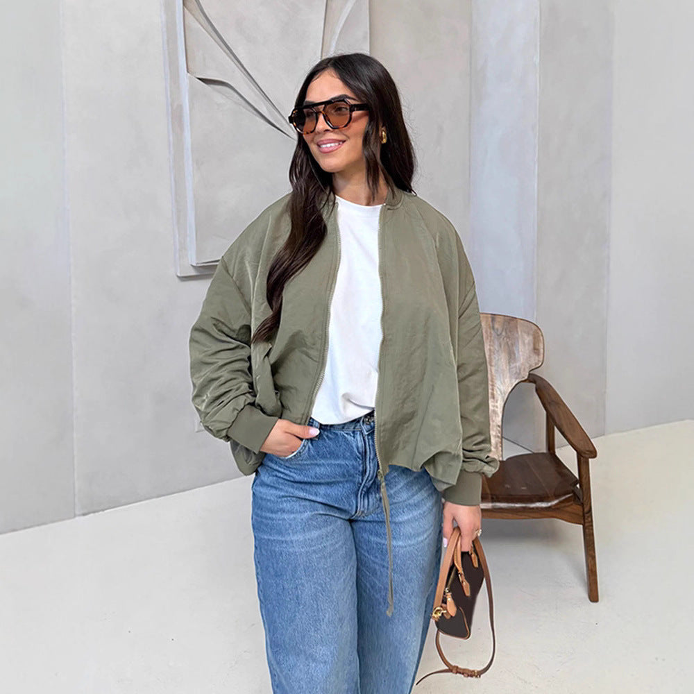 Damen Oversize Bomberjacke mit Tunnelzug, gerippten Bündchen und leichtem Nylon-Finish Nord Taschen