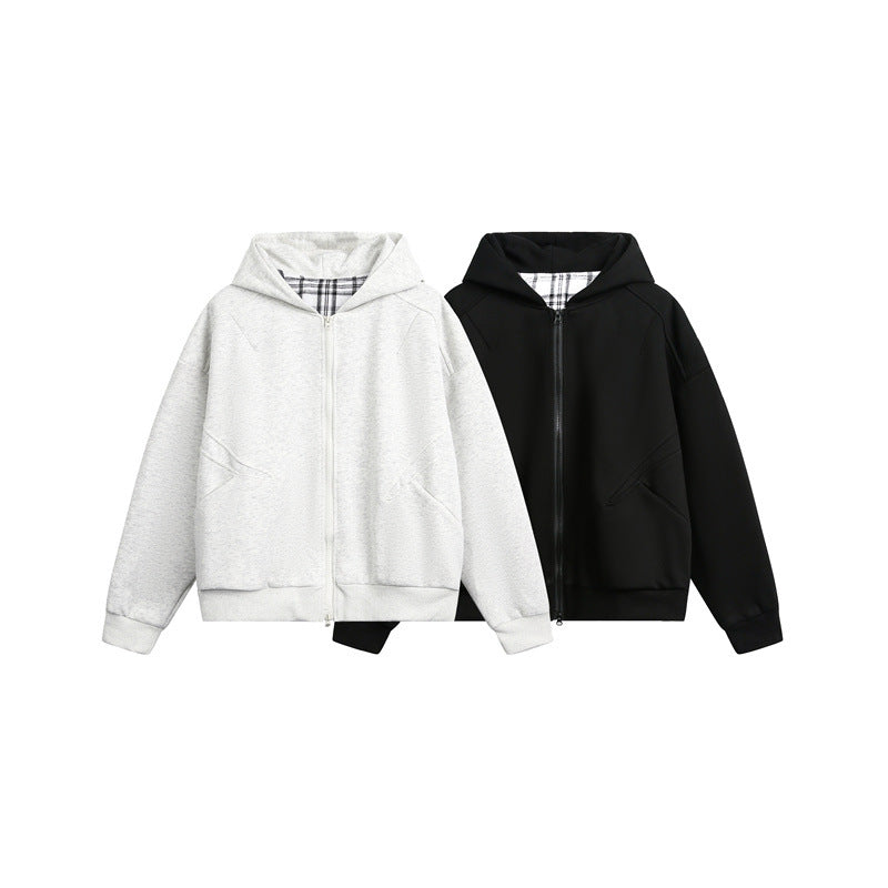 Unisex Kapuzen‑Sweatjacke mit Zweiwege‑Reißverschluss und kariertem Kapuzenfutter Nord Taschen