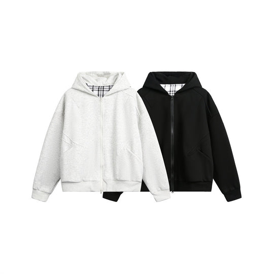 Unisex Kapuzen‑Sweatjacke mit Zweiwege‑Reißverschluss und kariertem Kapuzenfutter Nord Taschen