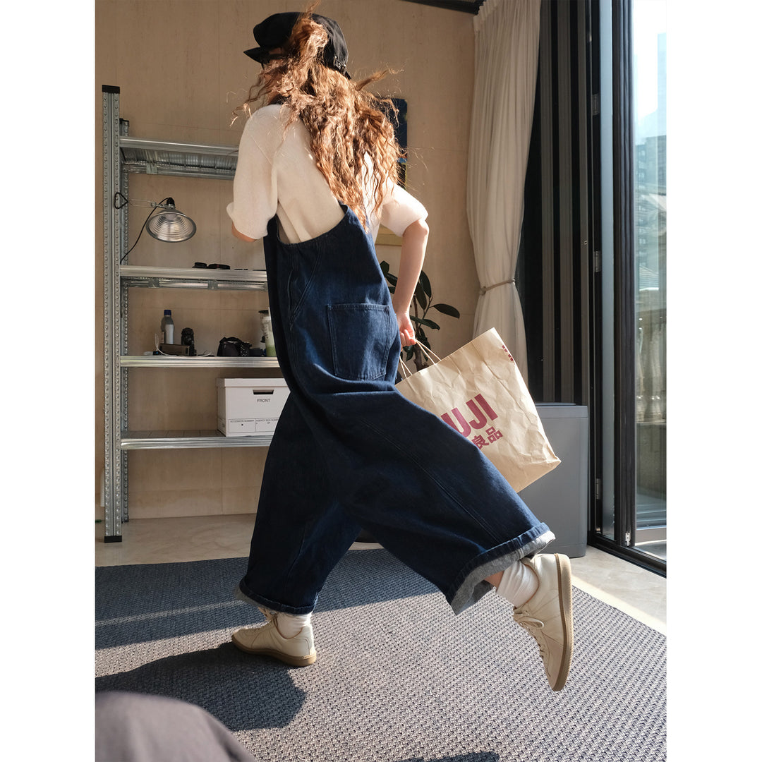 Damen Weite Denim-Latzhose im Baggy‑Stil mit verstellbaren Trägern und großen Seitentaschen Nord Taschen