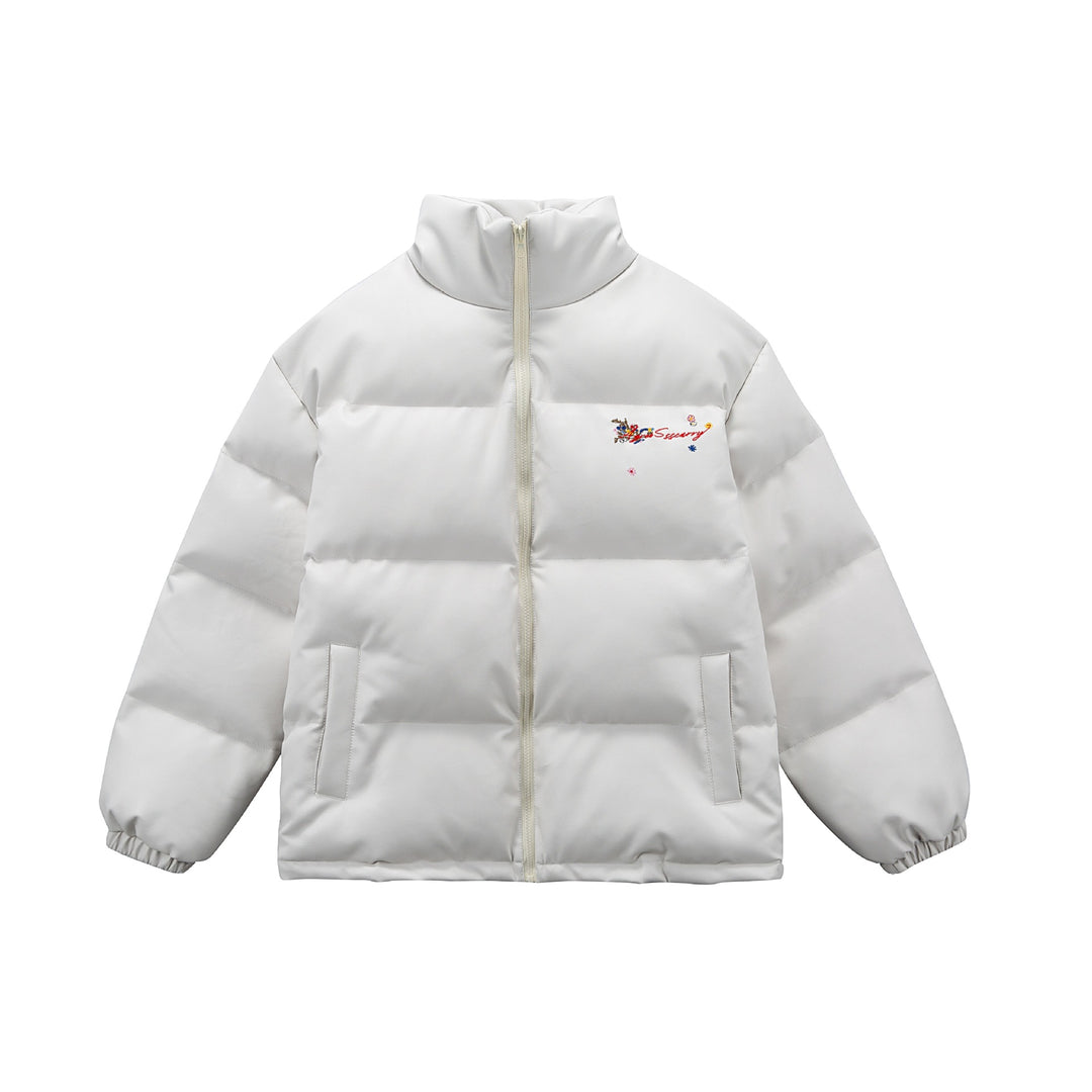 Damen Wattierte Kurzjacke mit floraler Stickerei und hohem Stehkragen Nord Taschen