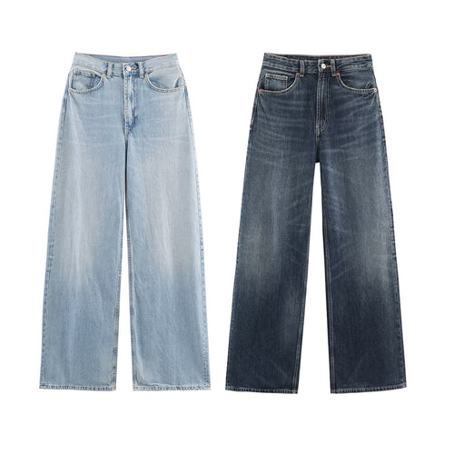 Damen Jeans mit hohem Bund und weitem Bein Nord Taschen