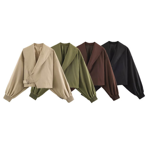 Damen Cropped-Jacke mit weitem Matrosenkragen, asymmetrischem Überschlag und Ballonärmeln Nord Taschen