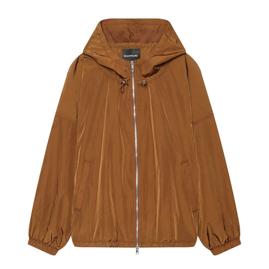 Damen Leichte Kapuzen‑Windjacke aus glänzendem Nylon mit Tunnelzug und Zwei‑Wege‑Reißverschluss Nord Taschen