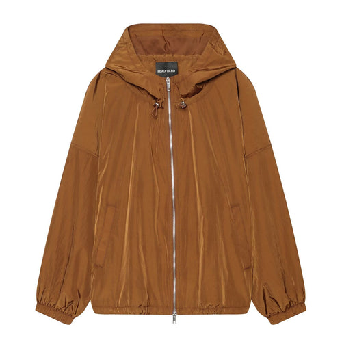 Damen Leichte Kapuzen‑Windjacke aus glänzendem Nylon mit Tunnelzug und Zwei‑Wege‑Reißverschluss Nord Taschen