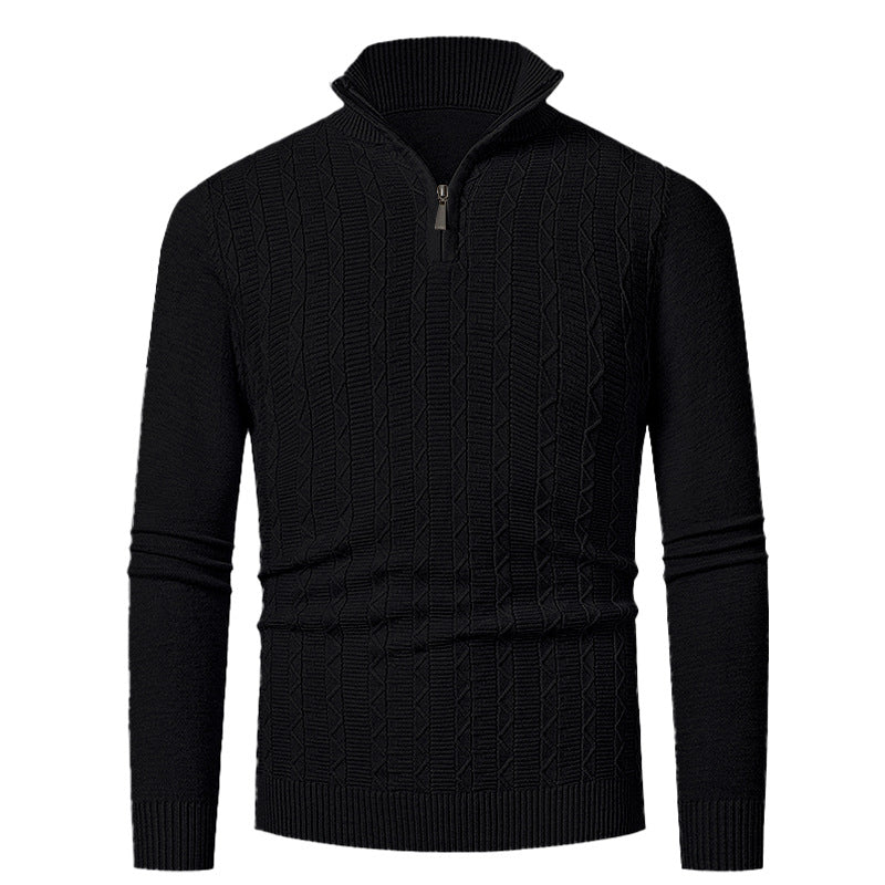 Herren Enganliegender Halbzip-Strukturpullover aus Merino‑Mix mit Zopfmuster und Stehkragen Nord Taschen