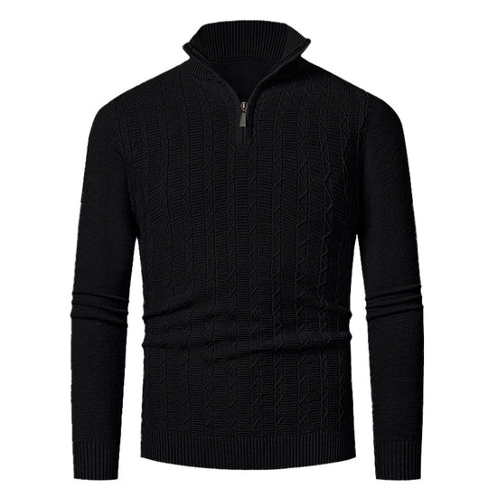 Herren Enganliegender Halbzip-Strukturpullover aus Merino‑Mix mit Zopfmuster und Stehkragen Nord Taschen