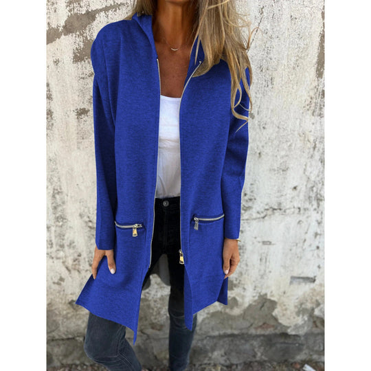 Damen Kapuzen-Longcardigan mit durchgehendem Reißverschluss und Ziertaschen Nord Taschen