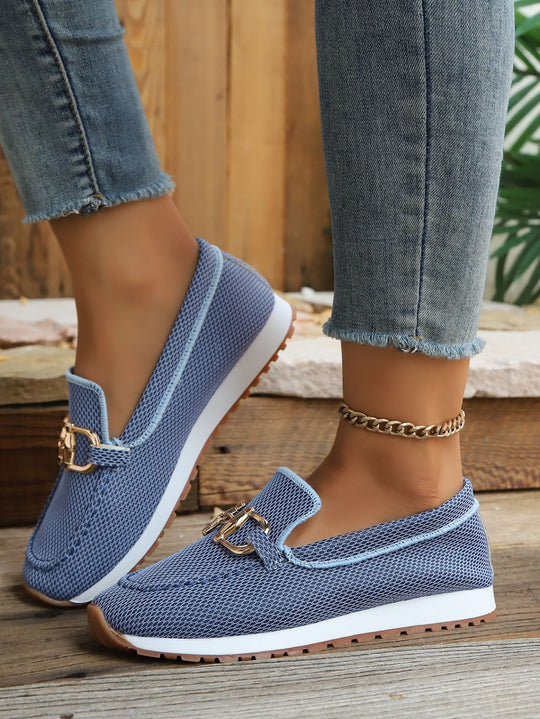 Damen Atmungsaktive Mesh-Slipper-Loafer mit goldfarbener Schnallendekor und leichter Gummisohle Nord Taschen