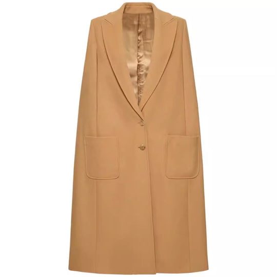 Damen Cape-inspirierter Maxilanger Mantel aus Wollmix mit schmalem Revers Nord Taschen