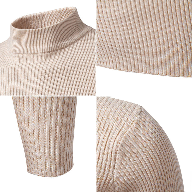 Herren Rippstrick-Mockneck-Pullover schmaler Schnitt thermischer Feinstrick Nord Taschen