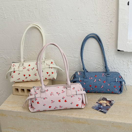 Damen modische Umhängetasche aus Denim mit floralen Stickereien Nord Taschen