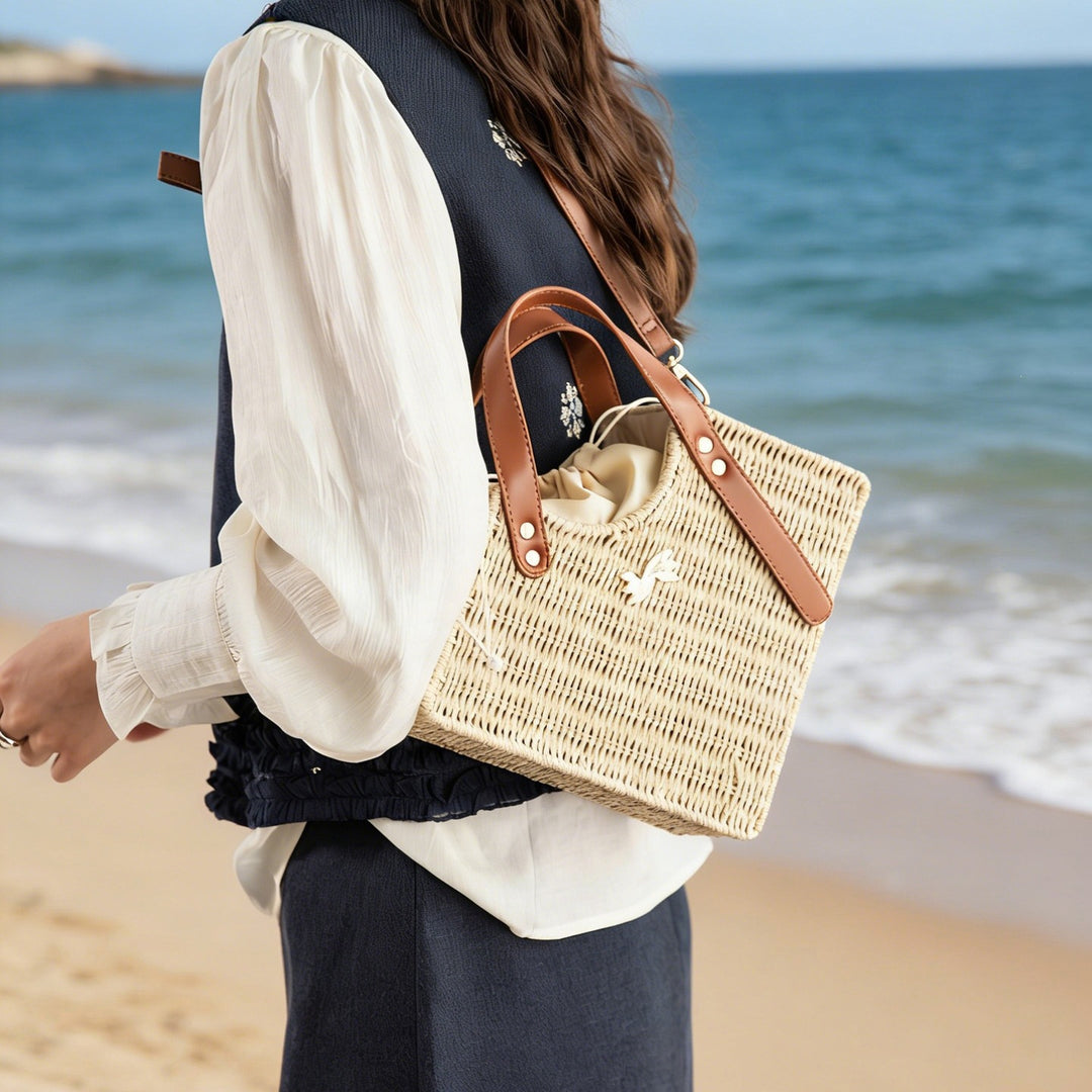 Damen Strohtasche mit eleganten Lederakzenten Nord Taschen