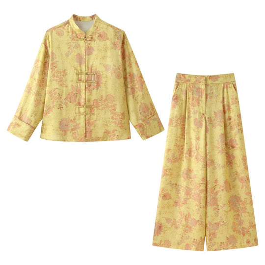 Damen Hochtaillierte weite Palazzo-Hose aus Brokat mit floralem Jacquardmuster Nord Taschen
