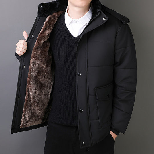 Herren Kurz geschnittene gesteppte Thermo-Steppjacke mit gesteppter Innenfütterung und Kunstfellkragen Nord Taschen