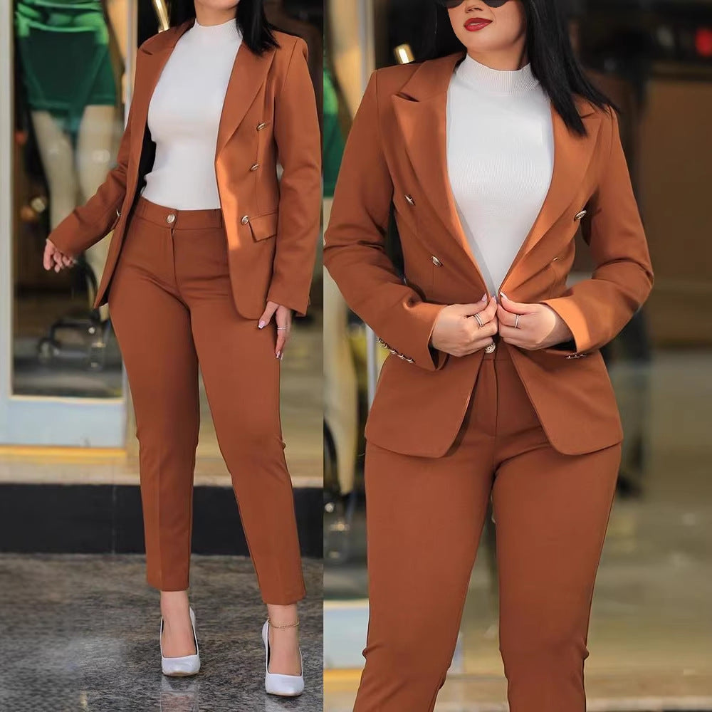 Damen Taillierter Zweiteiler-Blazer mit Slim-Fit Hose im Business-Stil Nord Taschen