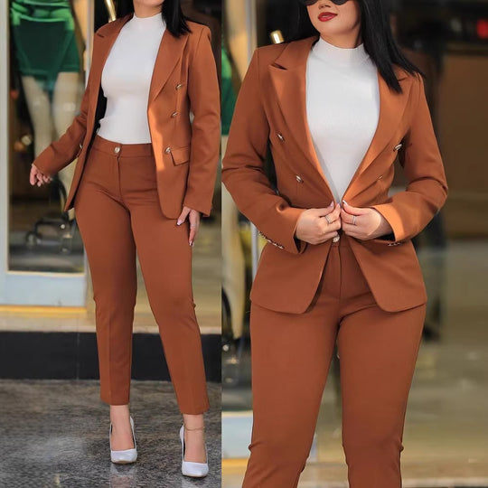 Damen Taillierter Zweiteiler-Blazer mit Slim-Fit Hose im Business-Stil Nord Taschen