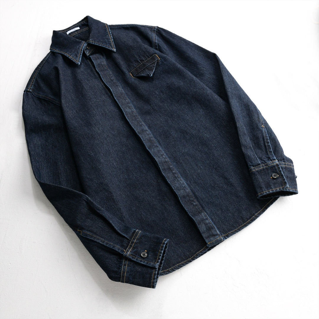 Herren Denim-Overshirt im Worker-Stil mit verdeckter Knopfleiste Nord Taschen