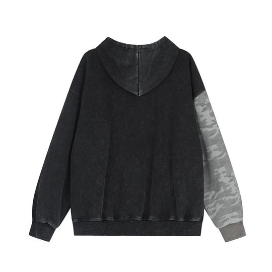Unisex Oversize-Kapuzen-Zipjacke mit Camouflage-Ärmel, Washed‑Effekt und erhabener Frontstickerei Nord Taschen