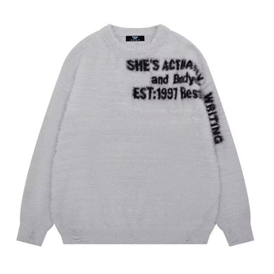 Damen Lässiger Oversized Pullover mit grafischem Print Nord Taschen