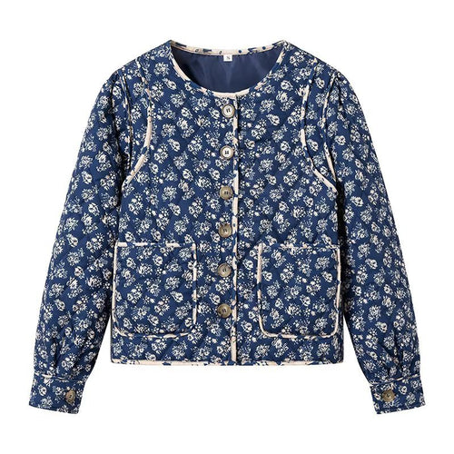 Damen Steppjacke mit floralem Allover‑Muster, rundem Ausschnitt und aufgesetzten Taschen Nord Taschen