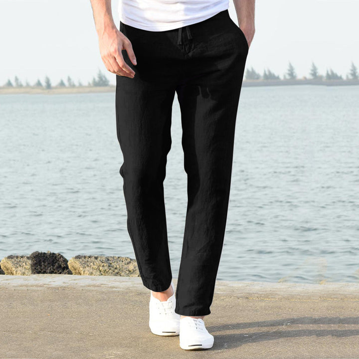 Herren lässige Leinenhose mit elastischem Bund und seitlichen Taschen Nord Taschen