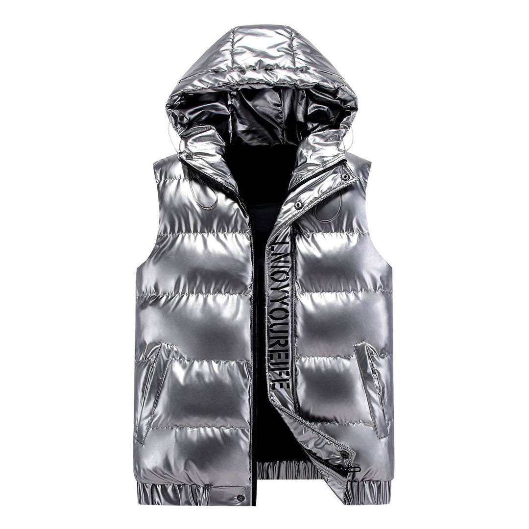 Damen Ärmelose hochglänzende Steppweste mit Kapuze und Thermoisolierung Nord Taschen