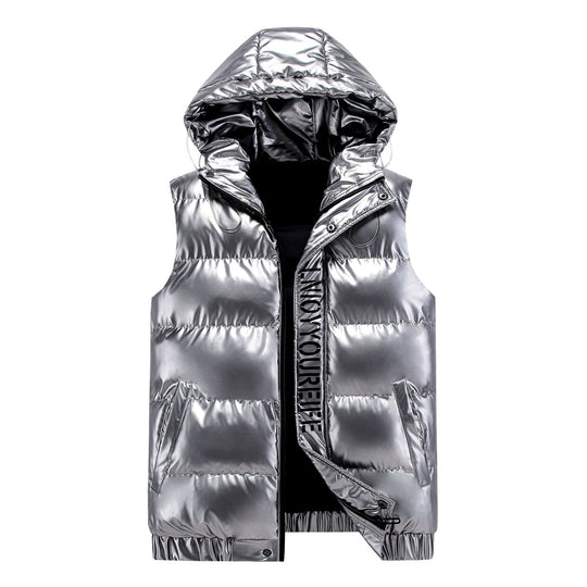 Damen Ärmelose hochglänzende Steppweste mit Kapuze und Thermoisolierung Nord Taschen