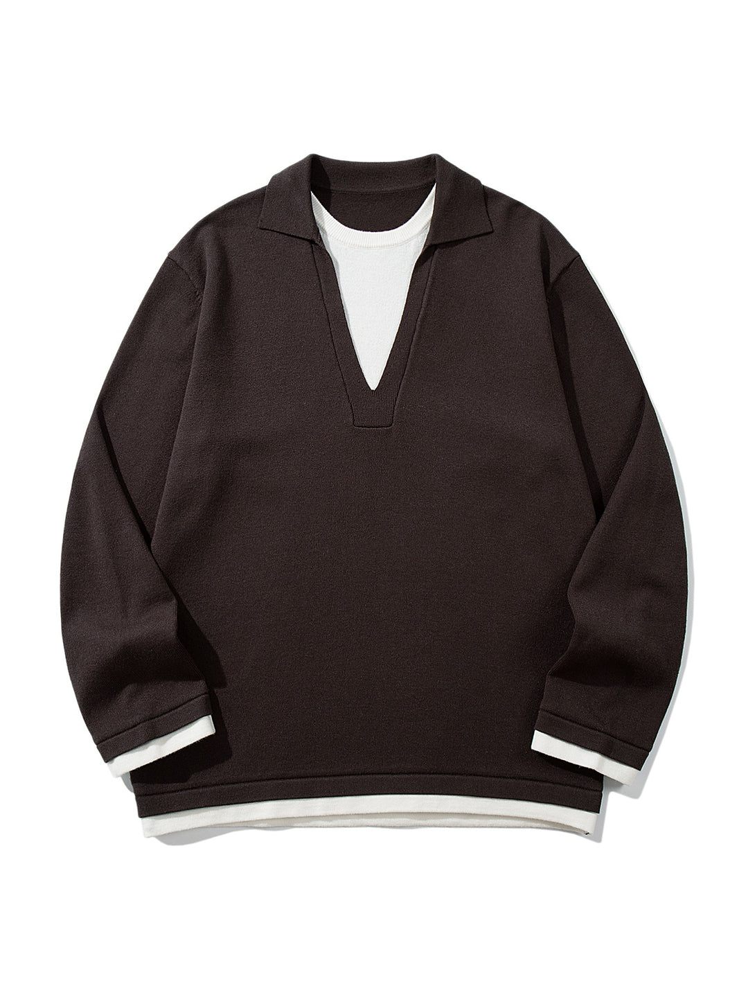Unisex Lässiger Oversize Strickpullover mit tiefem V Einsatz und Hemd‑Layer Optik Nord Taschen