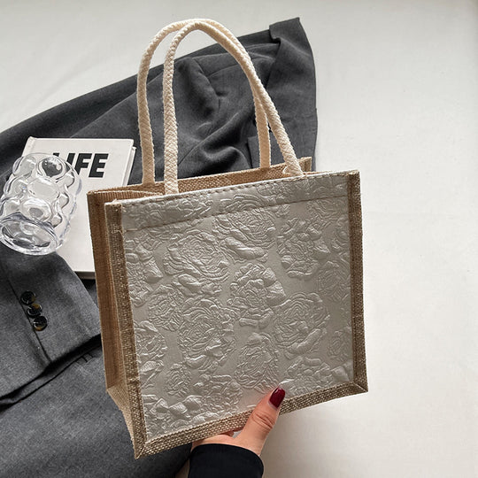 Damen Jute-Umhängetasche mit floralem Design und praktischem Buttonverschluss Nord Taschen