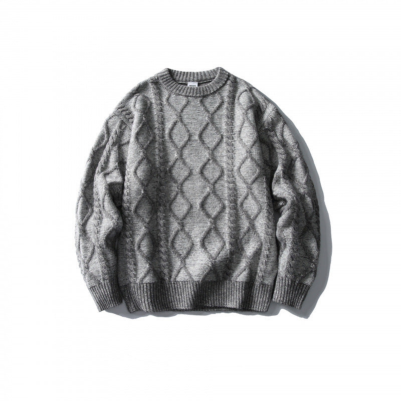 Unisex Oversize-Strickpullover mit Zopfmuster‑Jacquard, Rundhalsausschnitt und gerippten Bündchen Nord Taschen