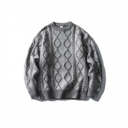 Unisex Oversize-Strickpullover mit Zopfmuster‑Jacquard, Rundhalsausschnitt und gerippten Bündchen Nord Taschen