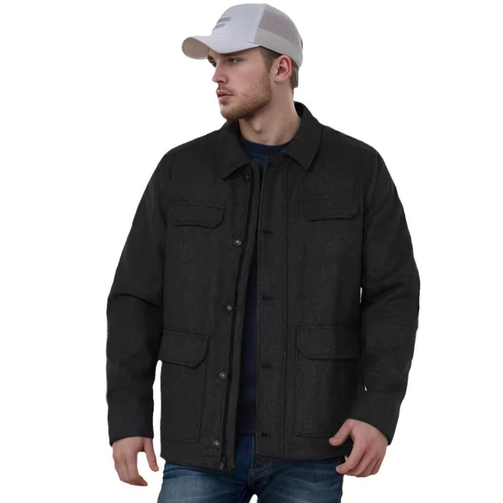 Herren Wollmix-Fieldjacke mit Pattentaschen, durchgehender Knopfleiste und Hemdkragen Nord Taschen