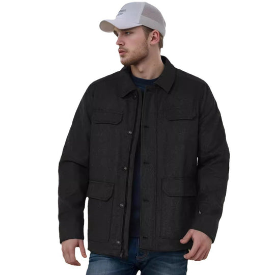 Herren Wollmix-Fieldjacke mit Pattentaschen, durchgehender Knopfleiste und Hemdkragen Nord Taschen
