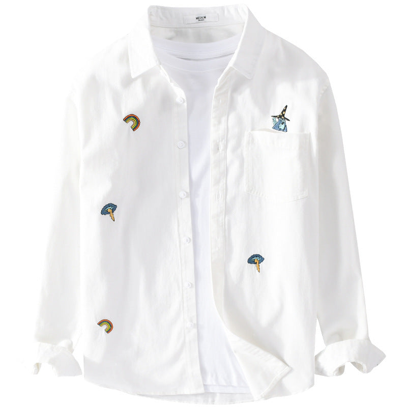 Herren Besticktes Leichtes Baumwoll-Overshirt mit Brusttasche und dezenten Patch-Stickereien Nord Taschen