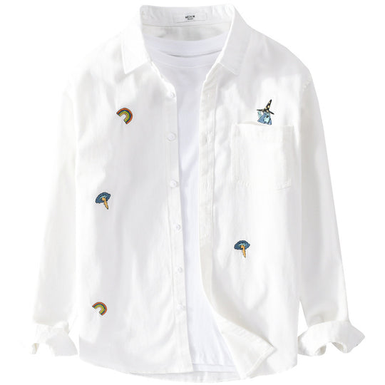 Herren Besticktes Leichtes Baumwoll-Overshirt mit Brusttasche und dezenten Patch-Stickereien Nord Taschen