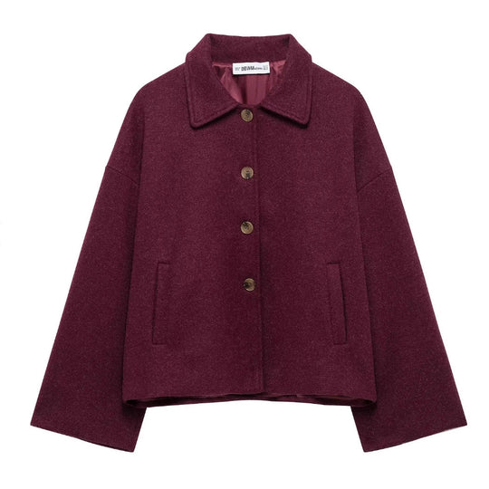 Damen 600+ kurze boxy Wollmix‑Jacke mit Hemdkragen, geknöpfter Front und Eingrifftaschen Nord Taschen