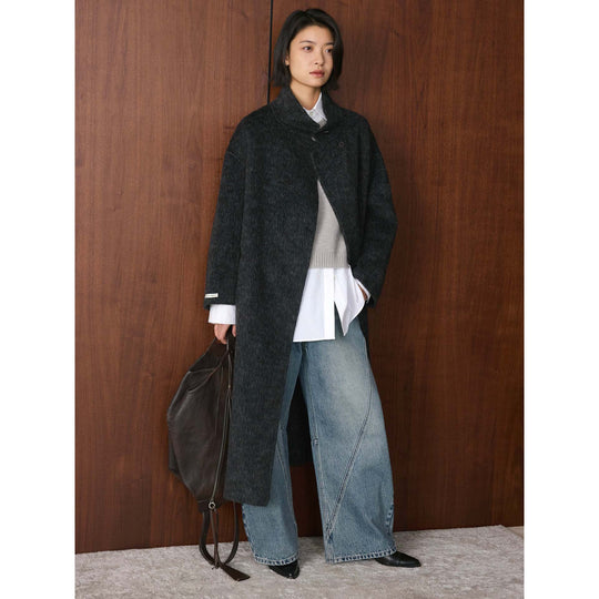 Damen Oversize Wollmix-Mantel mit asymmetrischem Stehkragen Nord Taschen