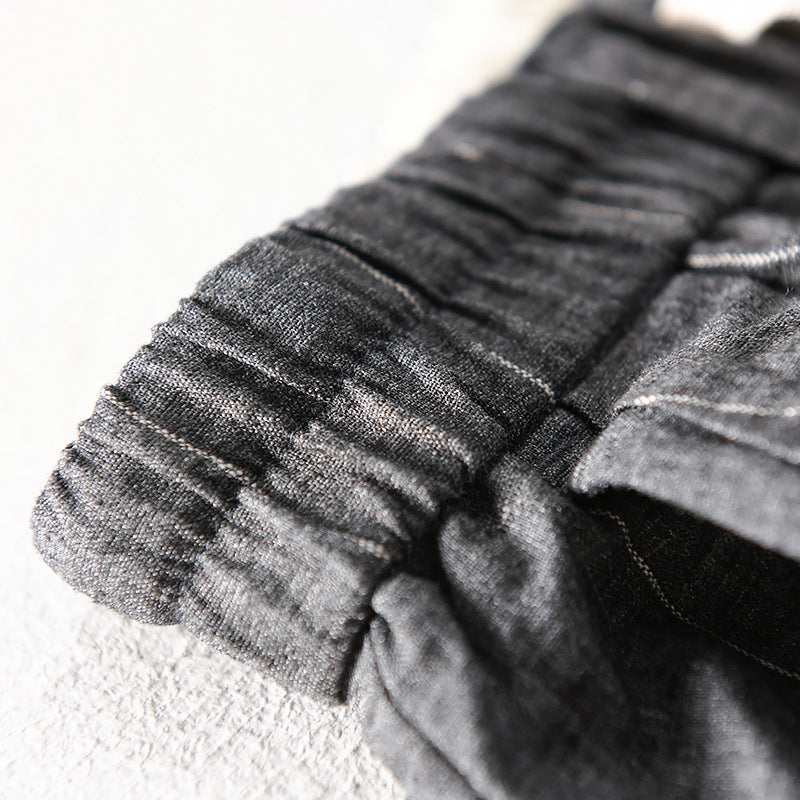 Herren lässige Hose mit elastischem Bund und Kordel schmal zulaufend Nadelstreifenoptik Nord Taschen