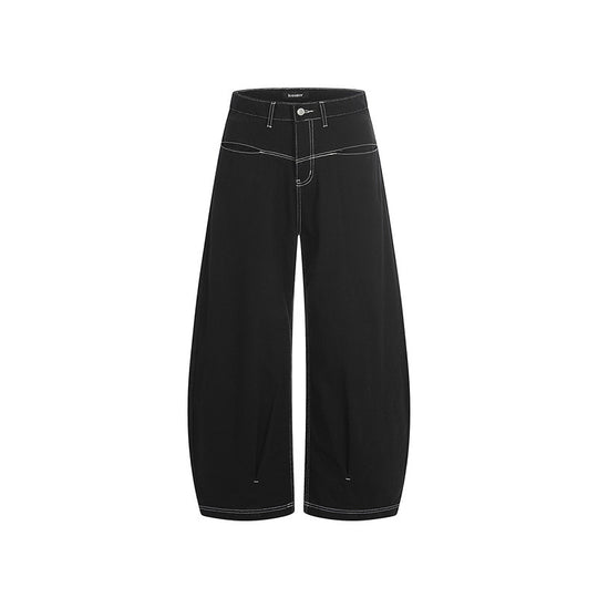 Damen Weite Cropped Ballon-Jeans mit hohem Bund und sichtbaren Kontrastnähten Nord Taschen