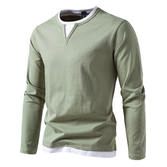 Herren Langarmshirt mit Lagen-Look und markantem Schlitzkragen Nord Taschen