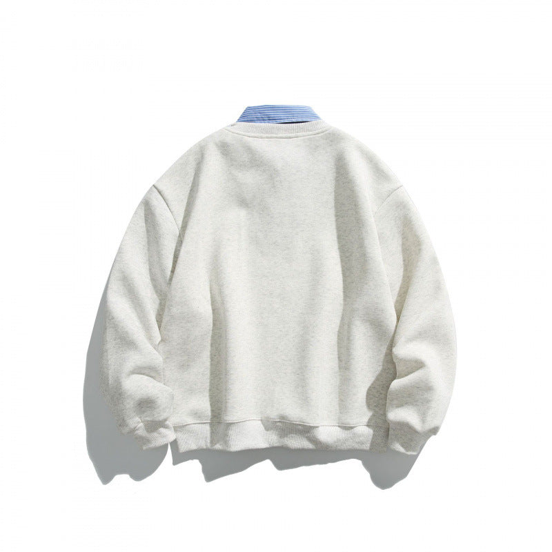 Herren Oversized Sweatshirt mit eingesetztem Hemdkragen und V-Ausschnitt Nord Taschen