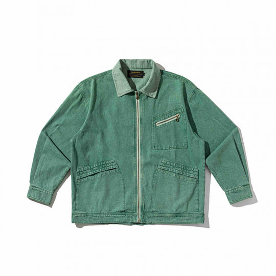 Unisex Kastenförmige Overshirt‑Jacke aus gewaschenem Denim mit Frontreißverschluss und Mehrfachtaschen Nord Taschen